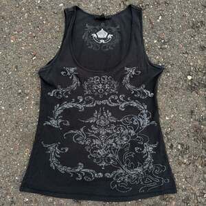 Vintage Express Y2K Grunge Cyber Core Graphic Ribbed Tank Top Black